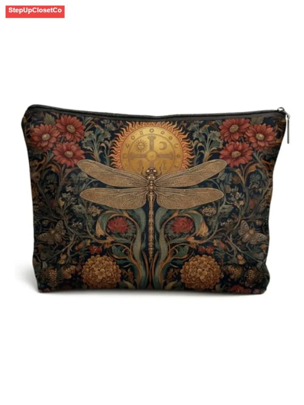 Waterproof Linen Floral Dragonfly Makeup Bag Toiletry Zipper Pouch Cosmetics